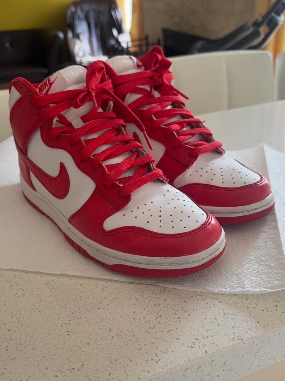 Nike Red and White High-Top Sneakers with Swoosh - Picture 4 of 9